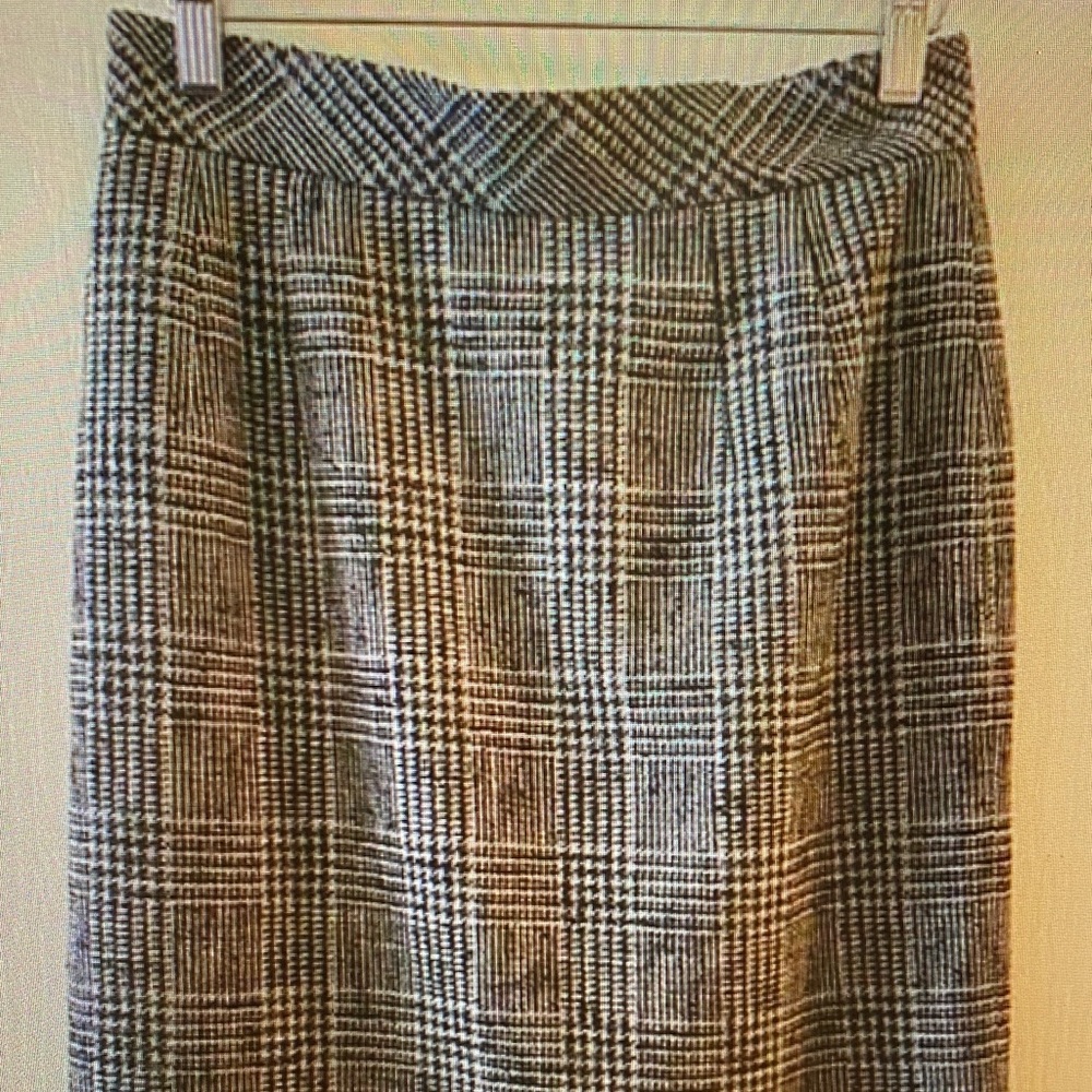 Vintage Plaid Pencil Skirt - Black, White, Brown